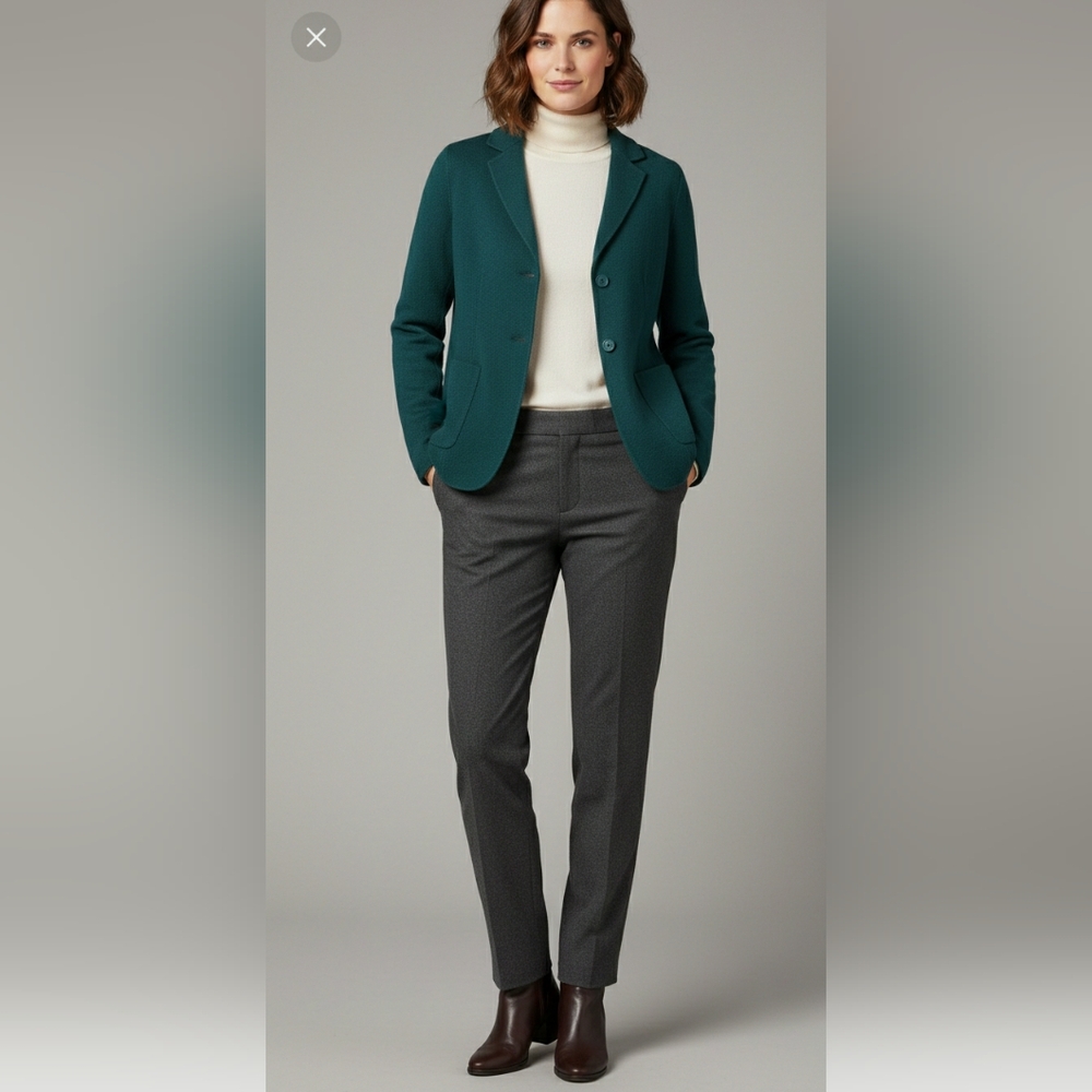 Talbots Forest Green Wool Blend Single Breast Two Button Jacket Blazer Size 10